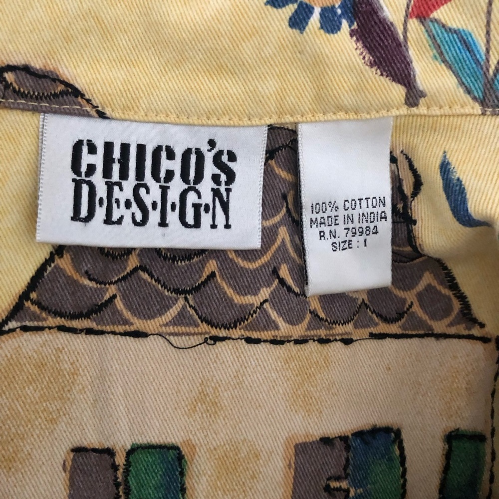 Chico's Design Denim Jacket Whimsical Floral House Print Size M/L - Picture 11 of 13
